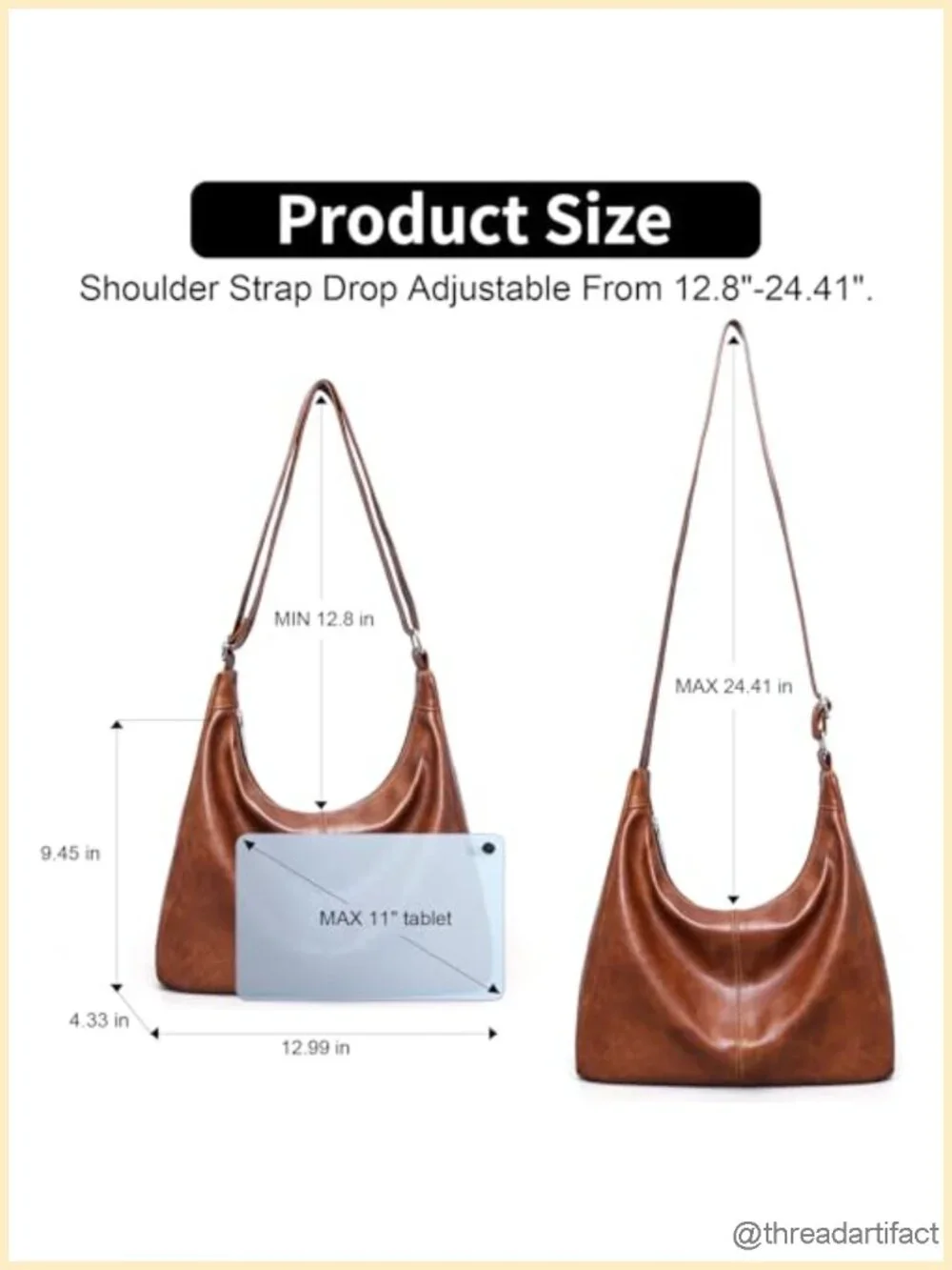 Vegan Leather Slouchy Hobo Bag Shoulder Tote Crossbody Purse